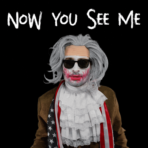 Person appearing and disappearing with caption 'now you see me now you don't