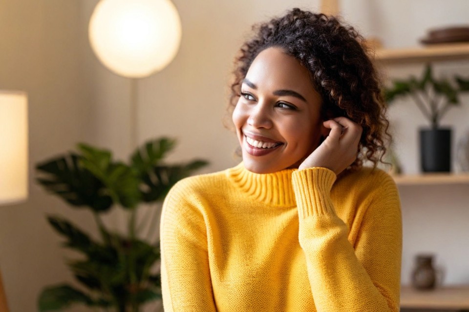 Woman entrepreneur having a lightbulb moment in home office while transitioning from SEO to GEO strategies