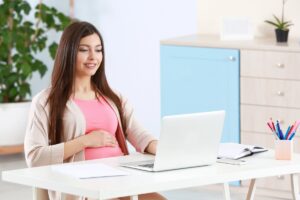 Female entrepreneur having a ChatGTP conversation to get answers and help